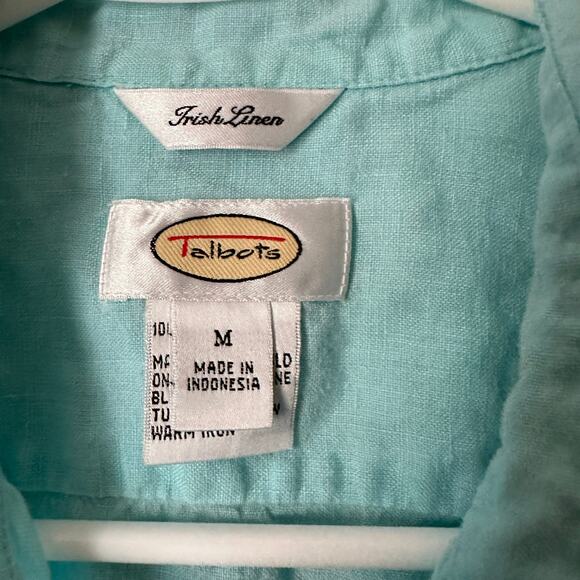 Talbots Irish Linen Button Front Shirt Preppy Workwear Blue Long Sleeve MEDIUM - Picture 4 of 9
